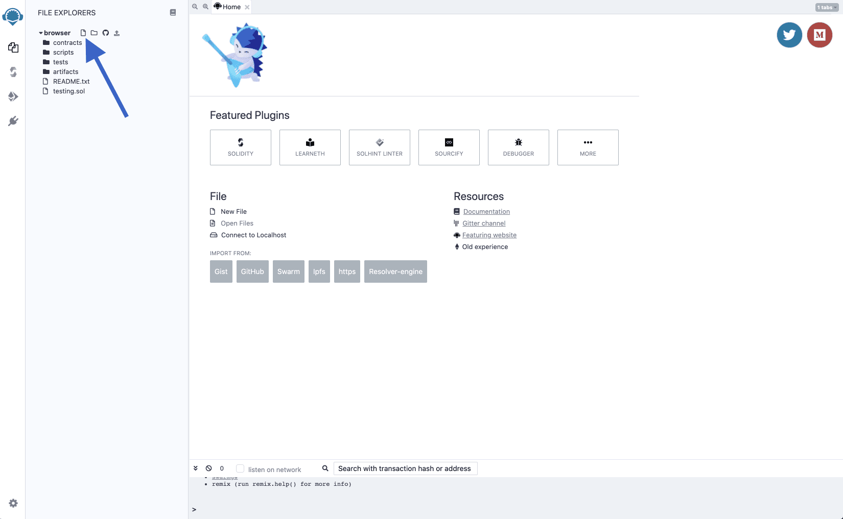 Adding a new file in the Remix interface