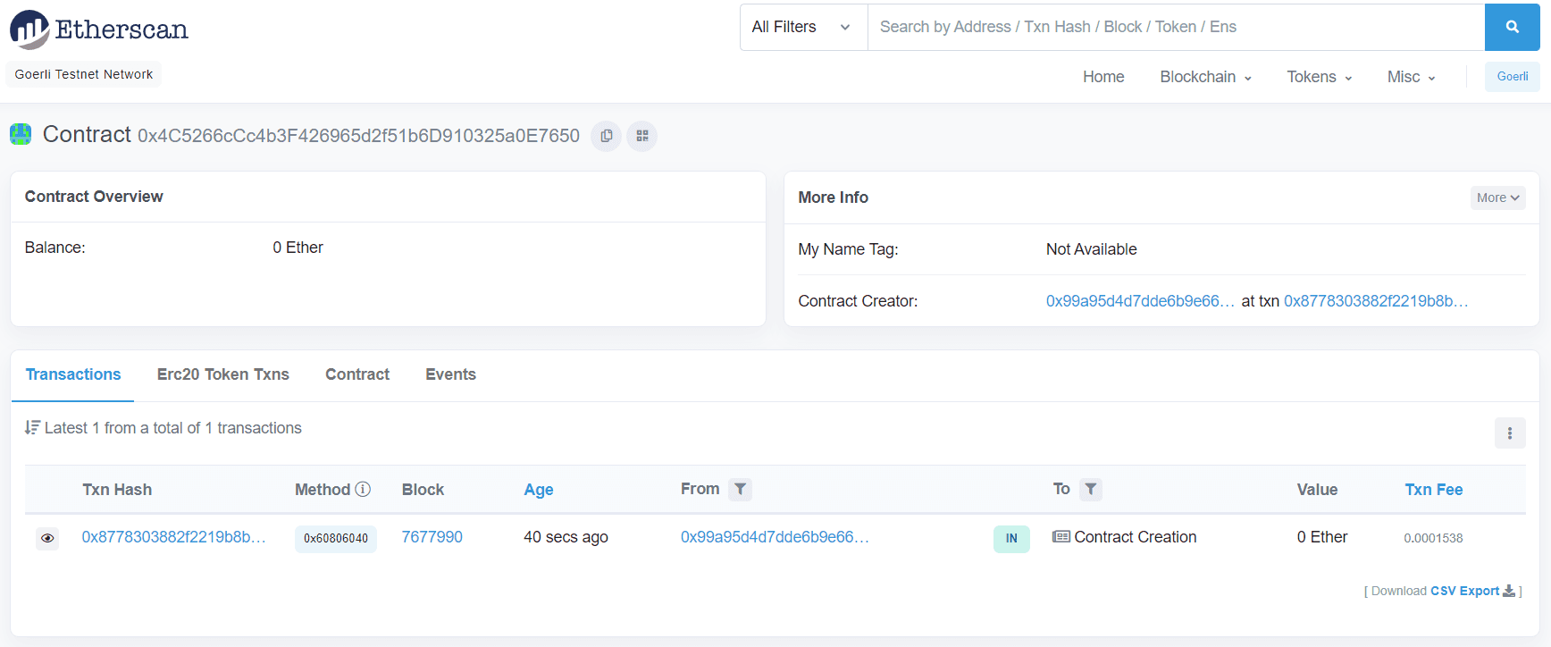 Veja o seu endereço de transação no Etherscan