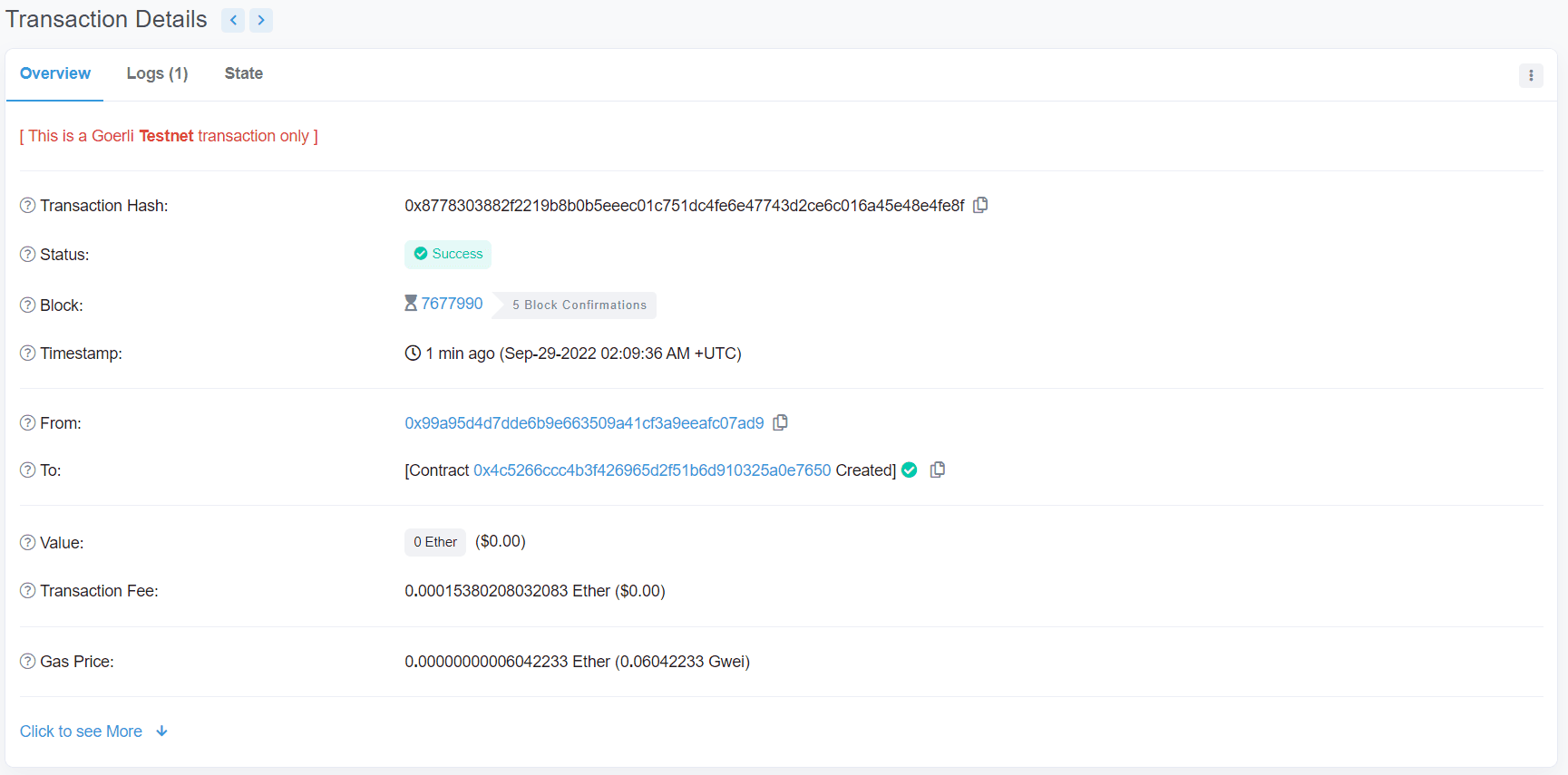 Veja o seu endereço de contrato no Etherscan